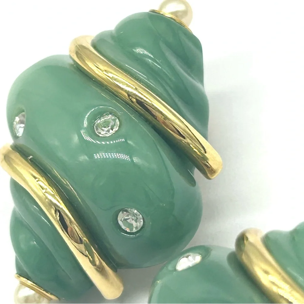 Kenneth Jay Lane KJL Vintage Jade Green Shell Earrings Rare! - Picture 3 of 6